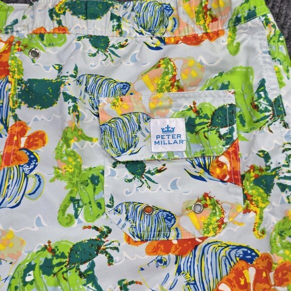 Peter Millar Swim Trunks Mens M Blue Fish Seaside Lined Beach Ocean Pockets - Picture 4 of 8